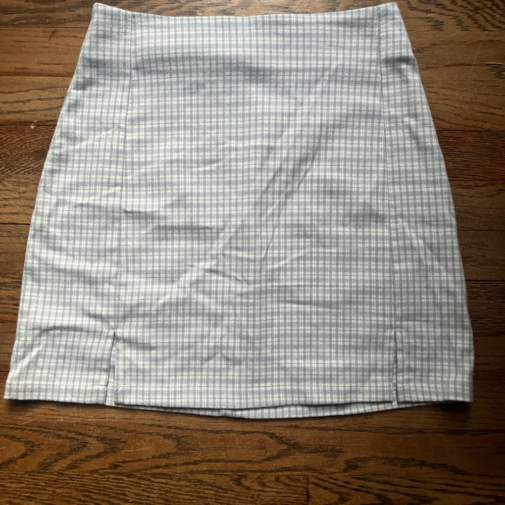Brandy Melville Light Blue and White Plaid Mini Skirt